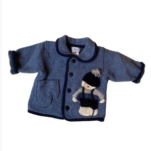 Ornella blue wool baby jacket with teddy bear Size 12 Months Made in Italy